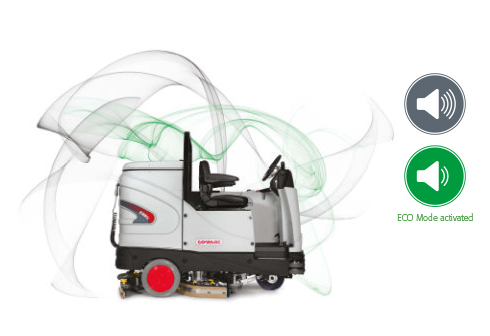 C85 industrial floor scrubber working in ECO Mode to reduce the noise level