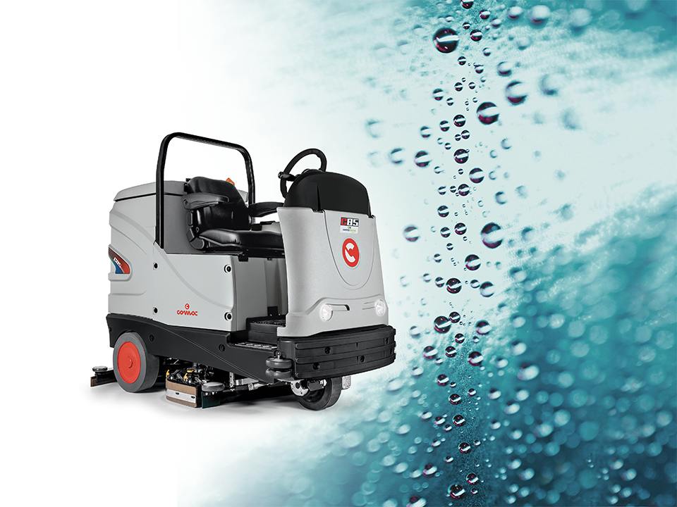 Comac C85 system that recycles and reuses the washing water from floor scrubbers