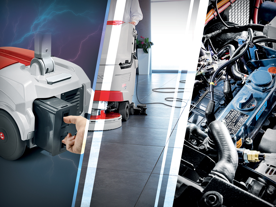 Tipologie lavasciuga pavimenti alimentazione a cavo, a batteria, con motore endotermico