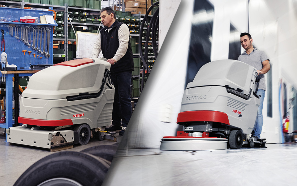 Lavapavimenti a rullo Vega e lavapavimenti a disco Antea